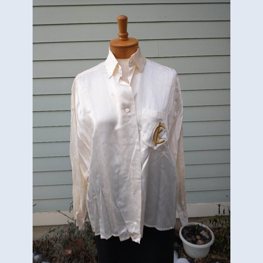 Blouse: cream, monogrammed. Oversize size 18 - by Calvin Klein